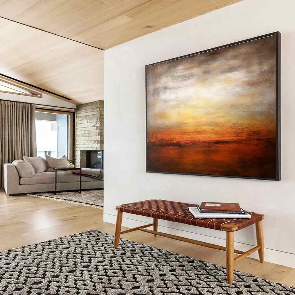 Abstract Handmade Original Painting Sunset Toned Abstract Canvas QQUE9